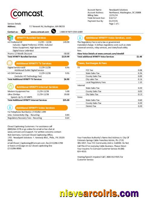 USA Utah Comcast business utility bill, version 1